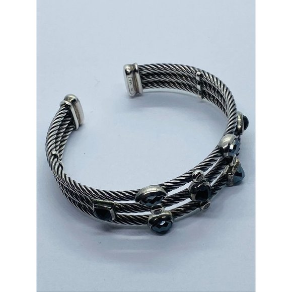 David Yurman Cable Sterling Silver Black Onyx Hematite & Diamond  Confetti Cuff - Picture 10 of 14